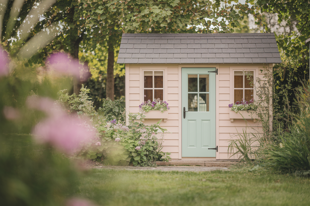 cabane-jardin-pastel-fleurs-verdure