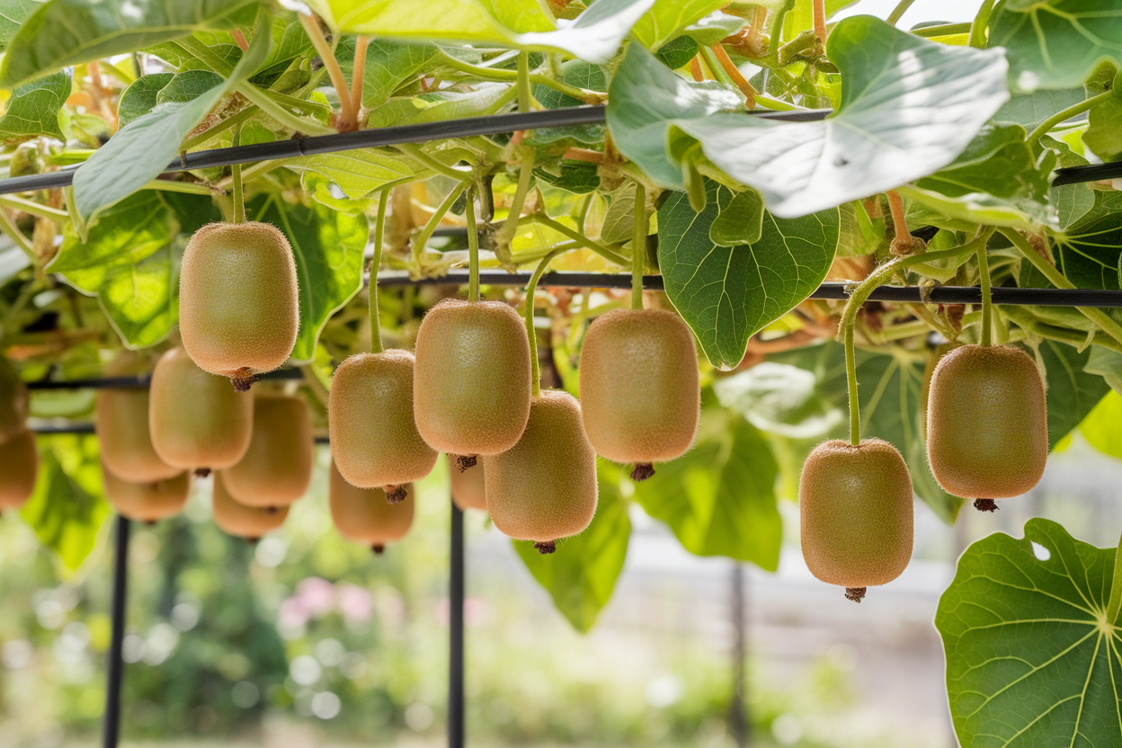 plante-kiwi-feuilles-vertes-kiwis-treillis