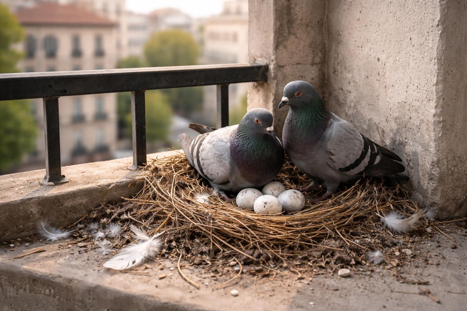 nid-pigeon-balcon-batiments-flous